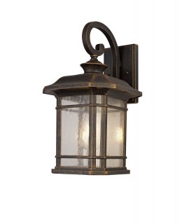 Large Wall Lamp, 1 x E27, Brushed Black Gold, Seeded Glass, IP54 - 1
