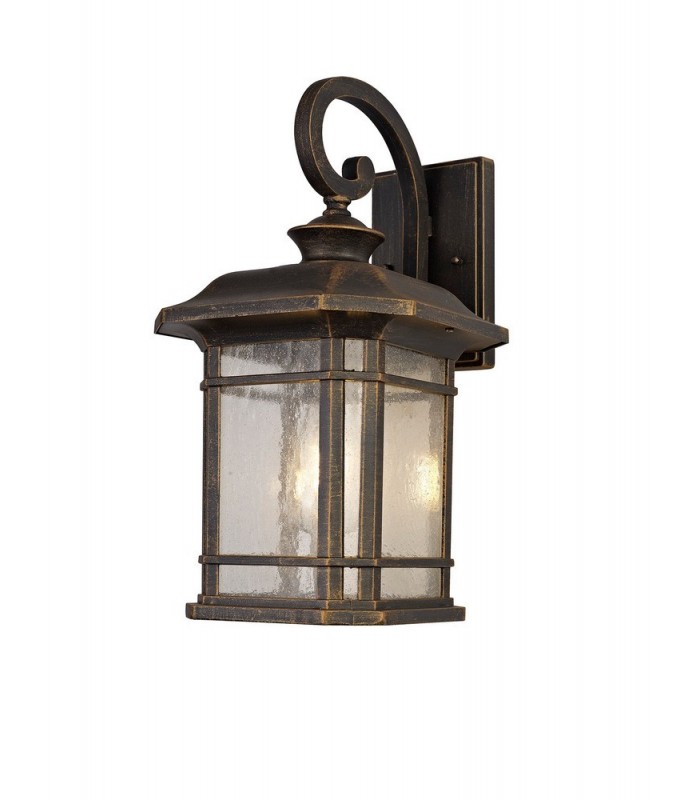 Large Wall Lamp, 1 x E27, Brushed Black Gold, Seeded Glass, IP54 - 1