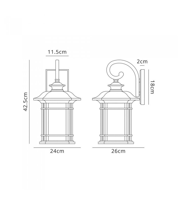 Large Wall Lamp, 1 x E27, Brushed Black Gold, Seeded Glass, IP54 - 2