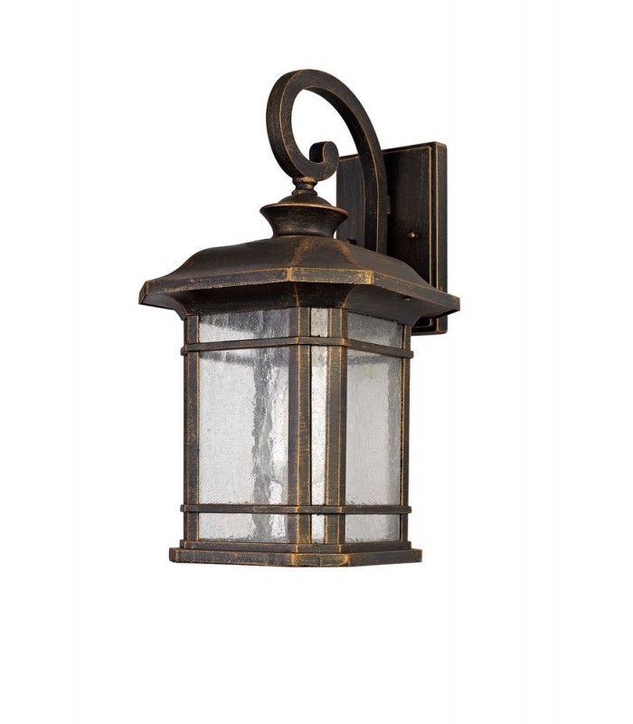 Large Wall Lamp, 1 x E27, Brushed Black Gold, Seeded Glass, IP54 - 3