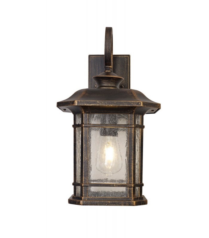 Large Wall Lamp, 1 x E27, Brushed Black Gold, Seeded Glass, IP54 - 4