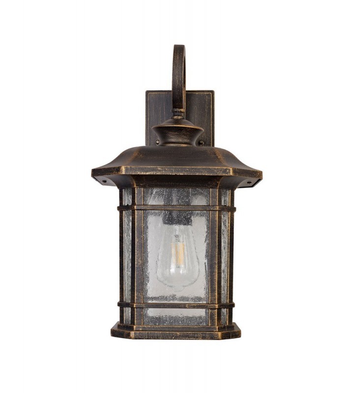 Large Wall Lamp, 1 x E27, Brushed Black Gold, Seeded Glass, IP54 - 5
