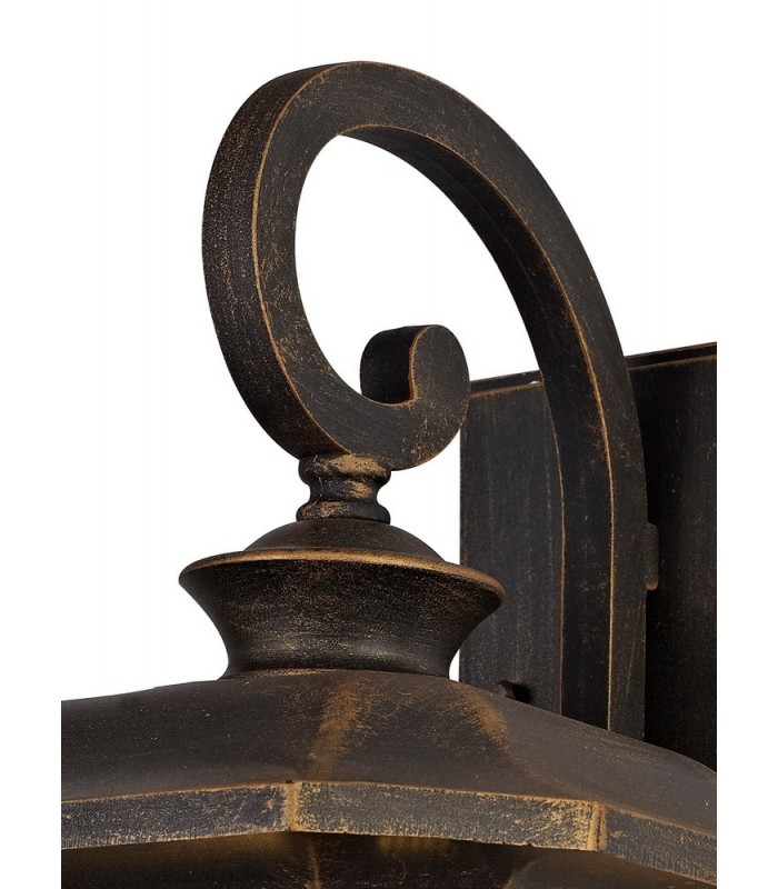 Large Wall Lamp, 1 x E27, Brushed Black Gold, Seeded Glass, IP54 - 9