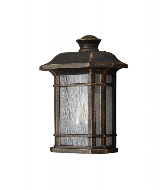 Half Wall Lamp, 1 x E27, Brushed Black Gold, Seeded Glass, IP54 - 3