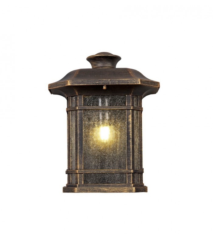 Half Wall Lamp, 1 x E27, Brushed Black Gold, Seeded Glass, IP54 - 4