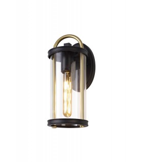 Small Wall Lamp, 1 x E27, Black & Gold, Clear Glass, IP54 - 1