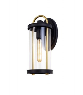 Large Wall Lamp, 1 x E27, Black & Gold, Clear Glass, IP54 - 1