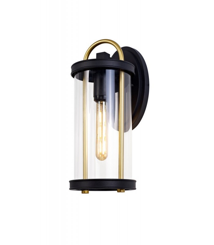 Large Wall Lamp, 1 x E27, Black & Gold, Clear Glass, IP54 - 1