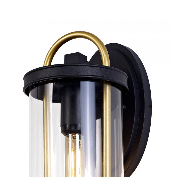 Large Wall Lamp, 1 x E27, Black & Gold, Clear Glass, IP54 - 4