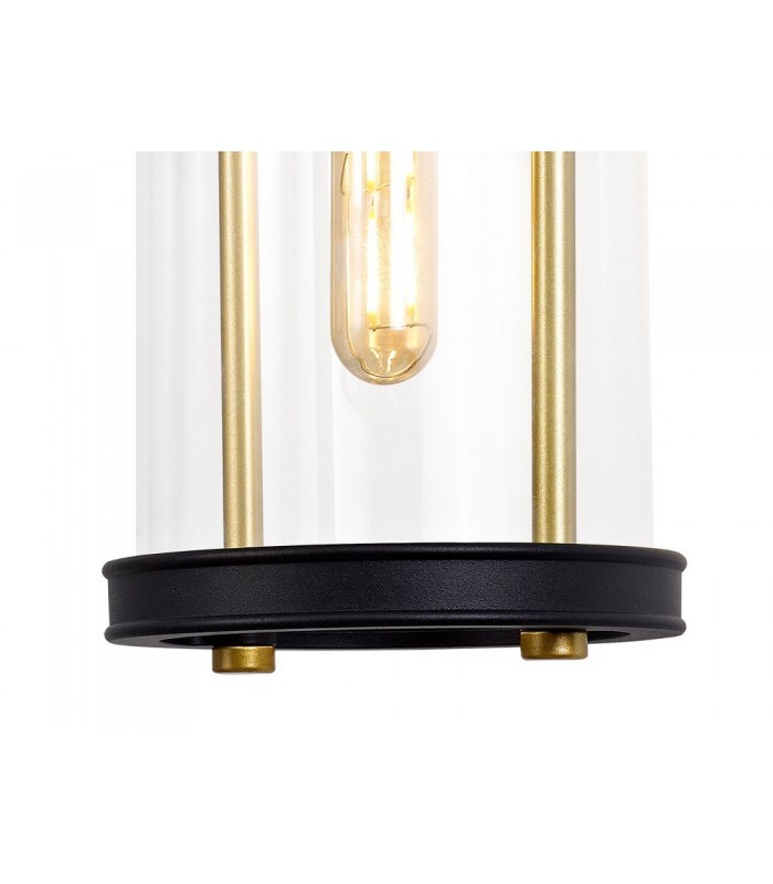 Large Wall Lamp, 1 x E27, Black & Gold, Clear Glass, IP54 - 5