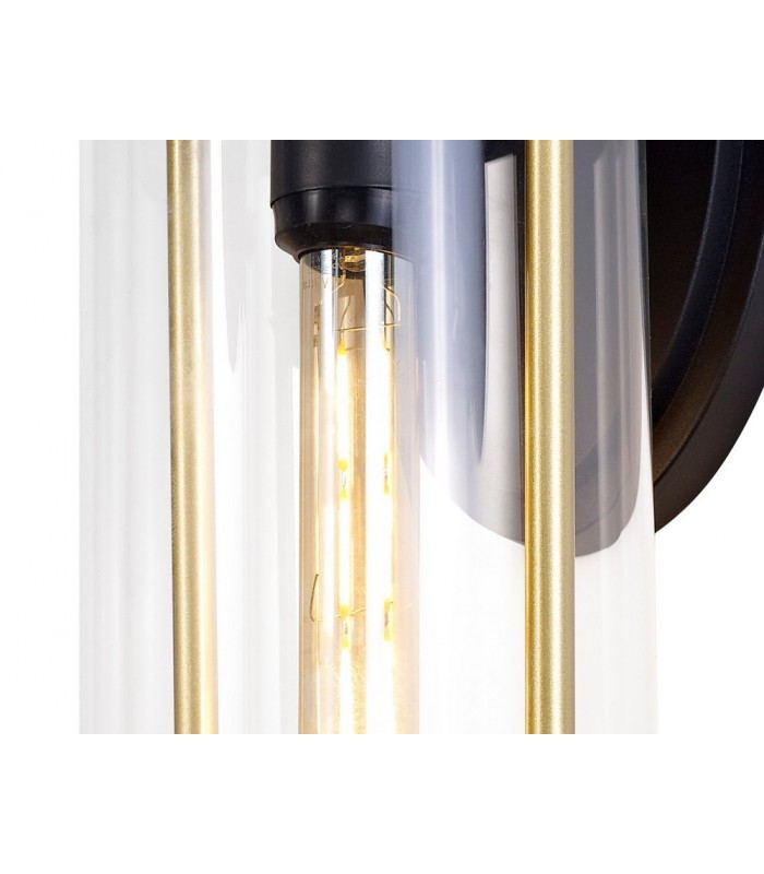 Large Wall Lamp, 1 x E27, Black & Gold, Clear Glass, IP54 - 6