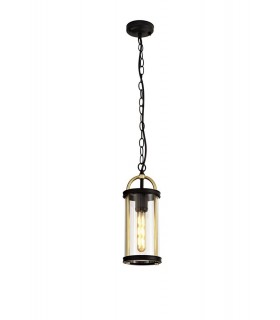 Ceiling Pendant, 1 x E27, Black & Gold, Clear Glass, IP54 - 1