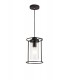 Single Ceiling Pendant, 1 Light E27, Black, Clear Glass - 1