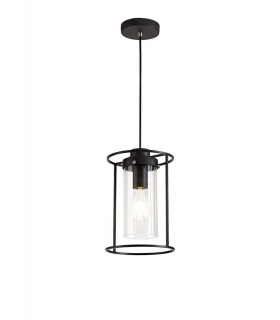 Single Ceiling Pendant, 1 Light E27, Black, Clear Glass - 1