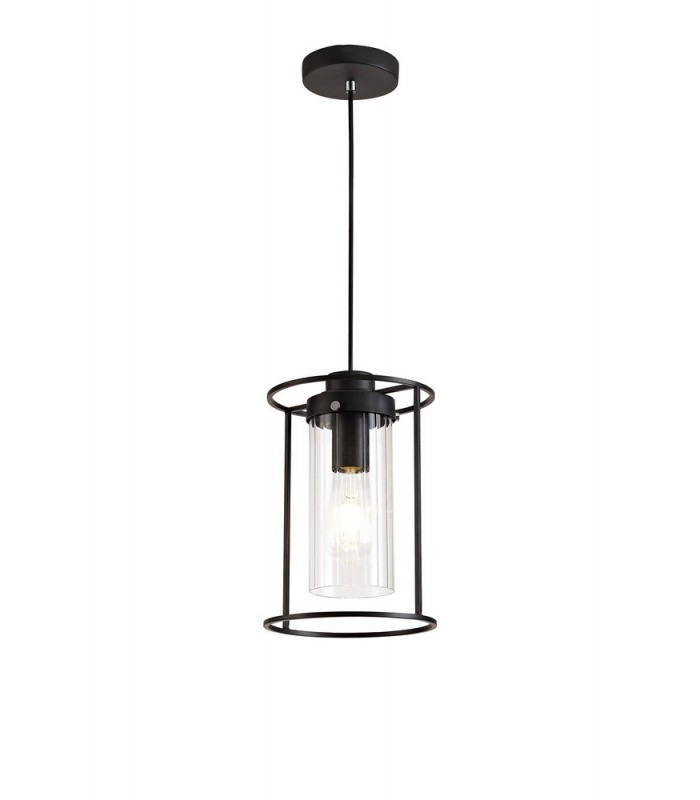 Single Ceiling Pendant, 1 Light E27, Black, Clear Glass - 1