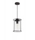 Single Ceiling Pendant, 1 Light E27, Black, Clear Glass - 3