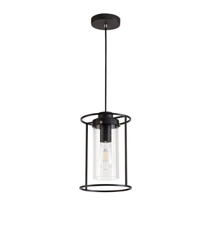 Single Ceiling Pendant, 1 Light E27, Black, Clear Glass - 3