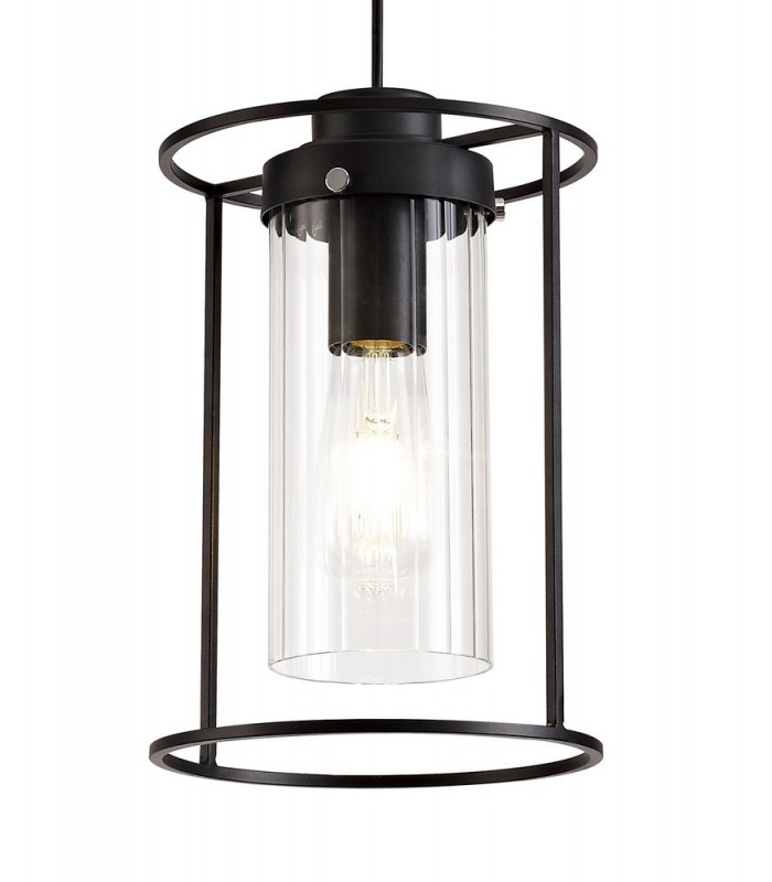 Single Ceiling Pendant, 1 Light E27, Black, Clear Glass - 5