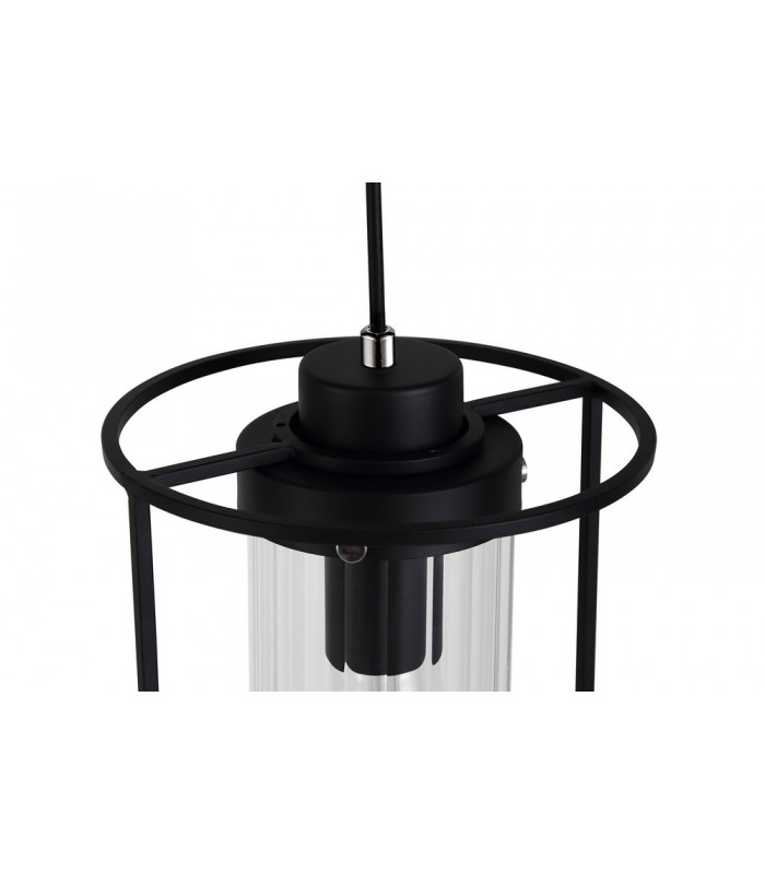 Single Ceiling Pendant, 1 Light E27, Black, Clear Glass - 6