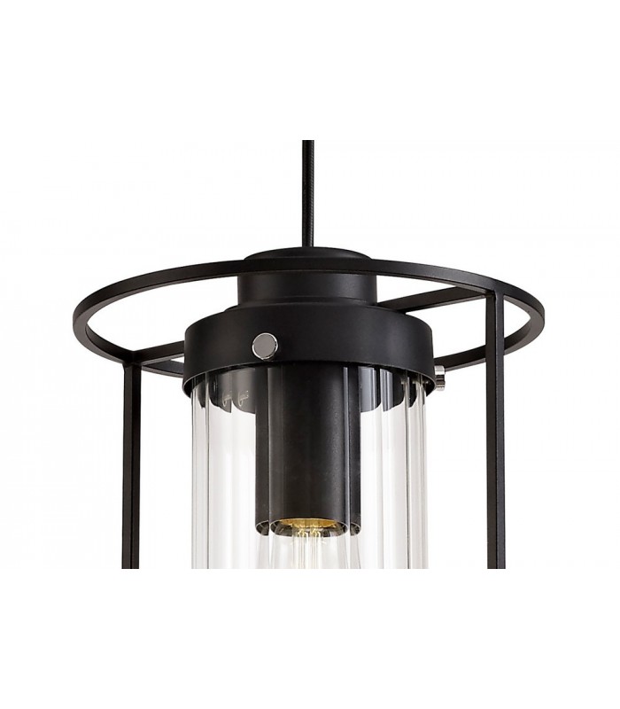 Single Ceiling Pendant, 1 Light E27, Black, Clear Glass - 7