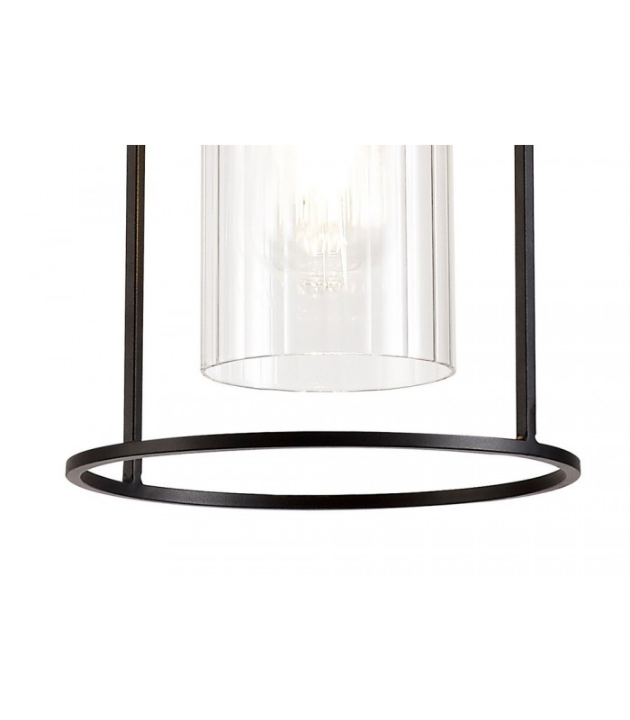 Single Ceiling Pendant, 1 Light E27, Black, Clear Glass - 8