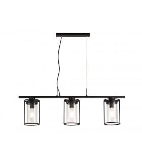 Linear Ceiling Pendant, 3 Light E27, Black, Clear Glass - 1