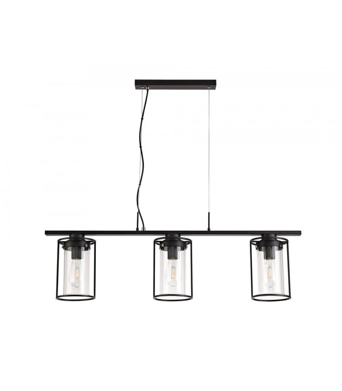 Linear Ceiling Pendant, 3 Light E27, Black, Clear Glass - 3