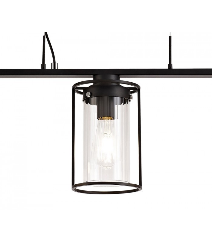 Linear Ceiling Pendant, 3 Light E27, Black, Clear Glass - 5