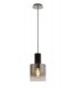 Single Ceiling Pendant, Adjustable E27, Black, Smoke Fade Glass - 1