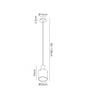Single Ceiling Pendant, Adjustable E27, Black, Smoke Fade Glass - 2