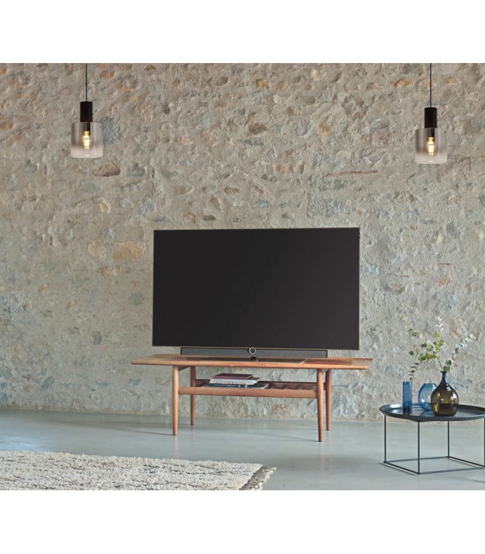 Single Ceiling Pendant, Adjustable E27, Black, Smoke Fade Glass - 3