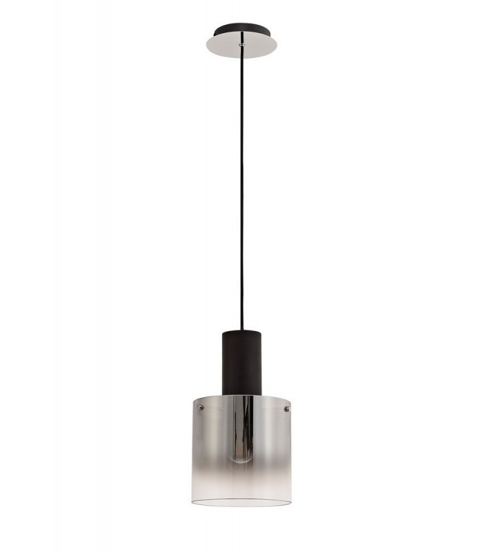Single Ceiling Pendant, Adjustable E27, Black, Smoke Fade Glass - 5
