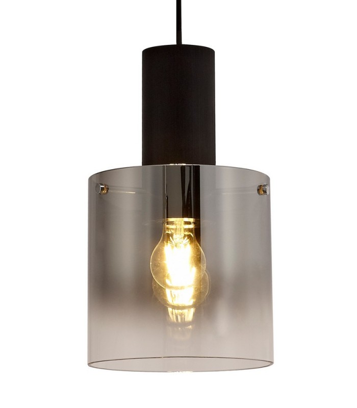 Single Ceiling Pendant, Adjustable E27, Black, Smoke Fade Glass - 7