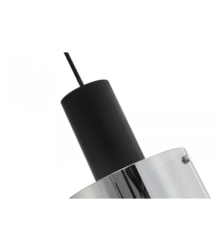 Single Ceiling Pendant, Adjustable E27, Black, Smoke Fade Glass - 8