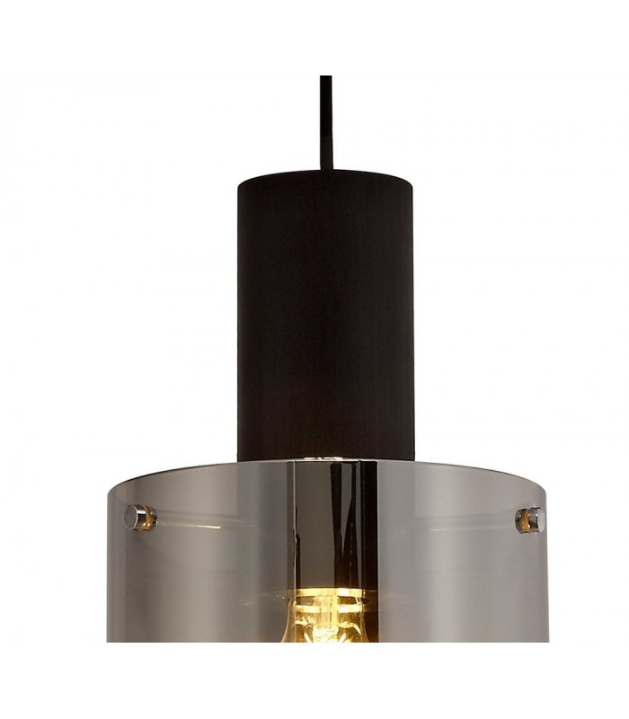 Single Ceiling Pendant, Adjustable E27, Black, Smoke Fade Glass - 9