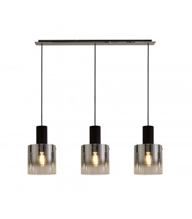 Linear Ceiling Pendant, 3 Light Adjustable E27, Black, Smoke Fade Glass - 1