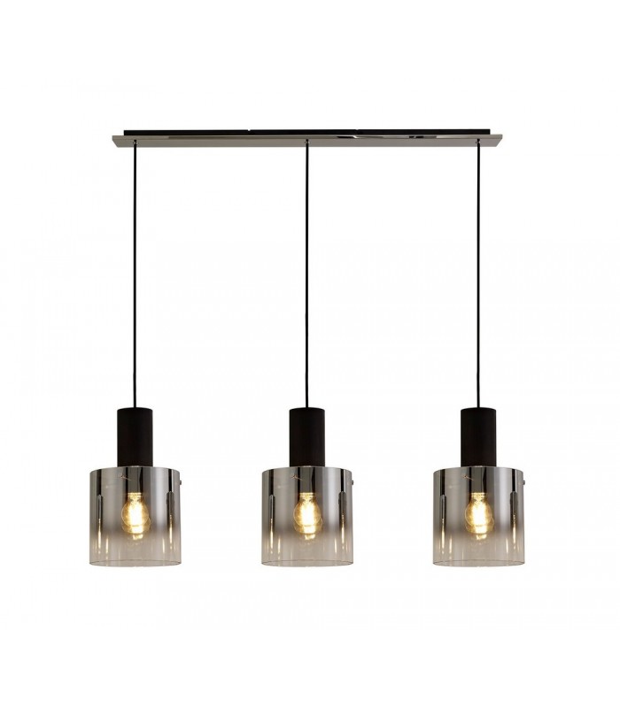 Linear Ceiling Pendant, 3 Light Adjustable E27, Black, Smoke Fade Glass - 1