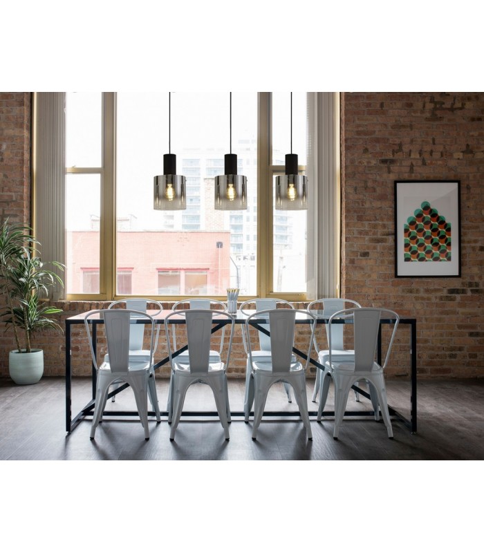 Linear Ceiling Pendant, 3 Light Adjustable E27, Black, Smoke Fade Glass - 3