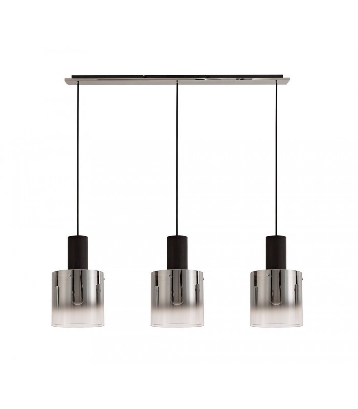 Linear Ceiling Pendant, 3 Light Adjustable E27, Black, Smoke Fade Glass - 4