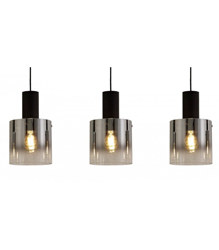Linear Ceiling Pendant, 3 Light Adjustable E27, Black, Smoke Fade Glass - 6