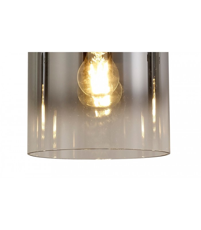 Linear Ceiling Pendant, 3 Light Adjustable E27, Black, Smoke Fade Glass - 9