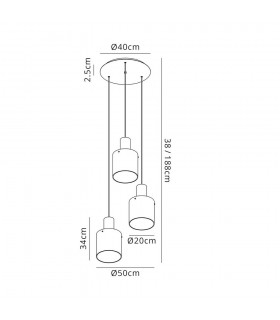 Round Ceiling Cluster Pendant, 3 Light Adjustable E27, Black, Smoke Fade Glass - 2