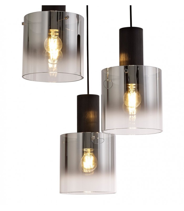 Round Ceiling Cluster Pendant, 3 Light Adjustable E27, Black, Smoke Fade Glass - 6