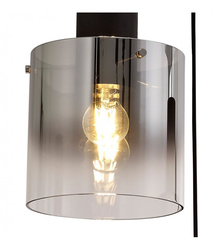 Round Ceiling Cluster Pendant, 3 Light Adjustable E27, Black, Smoke Fade Glass - 7