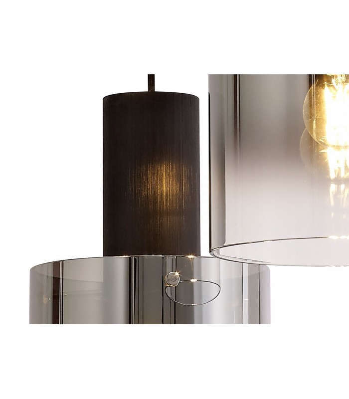 Round Ceiling Cluster Pendant, 3 Light Adjustable E27, Black, Smoke Fade Glass - 8