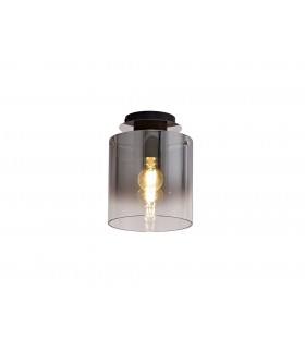 Round Ceiling Flush, 1 Light Flush Fitting E27, Black, Smoke Fade Glass - 1