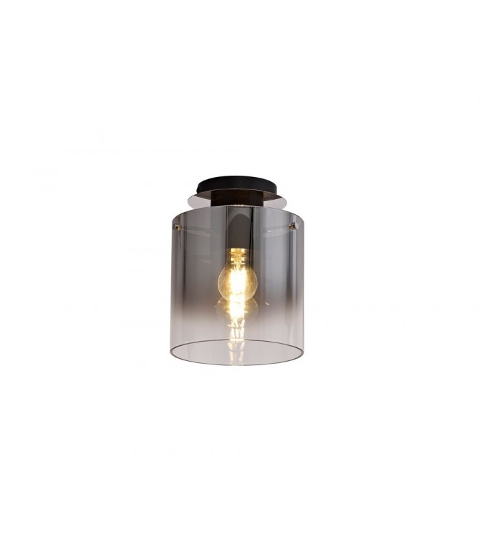 Round Ceiling Flush, 1 Light Flush Fitting E27, Black, Smoke Fade Glass - 1