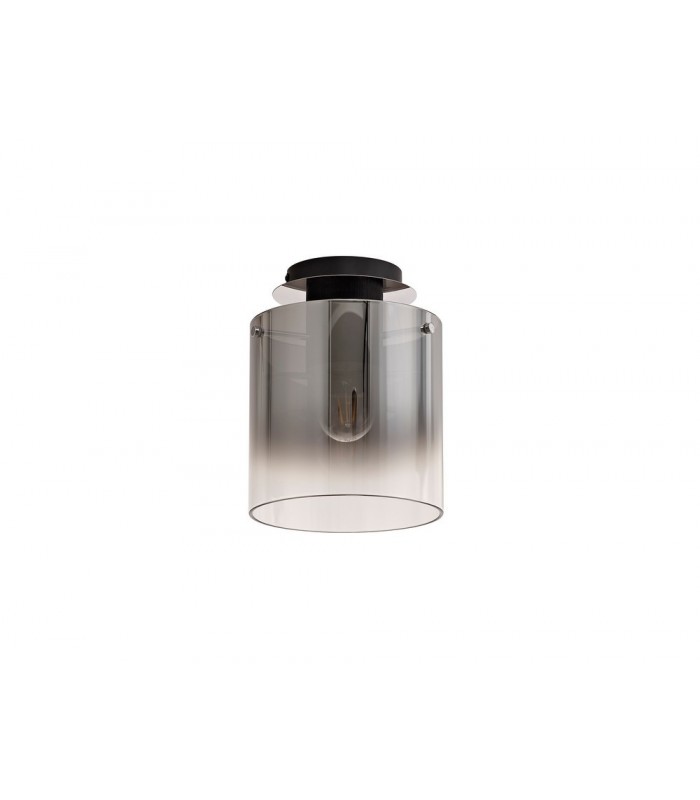 Round Ceiling Flush, 1 Light Flush Fitting E27, Black, Smoke Fade Glass - 3