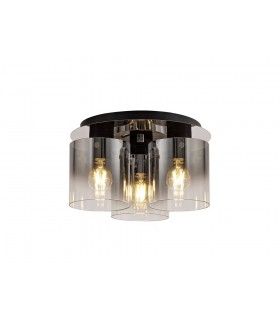 Round Ceiling Flush, 3 Light Flush Fitting, Black, Smoke Fade Glass - 1