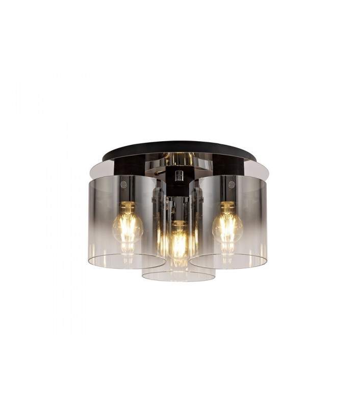 Round Ceiling Flush, 3 Light Flush Fitting, Black, Smoke Fade Glass - 1